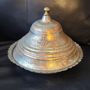 Vintage Copper and Silver Decorative Dish From Turkey